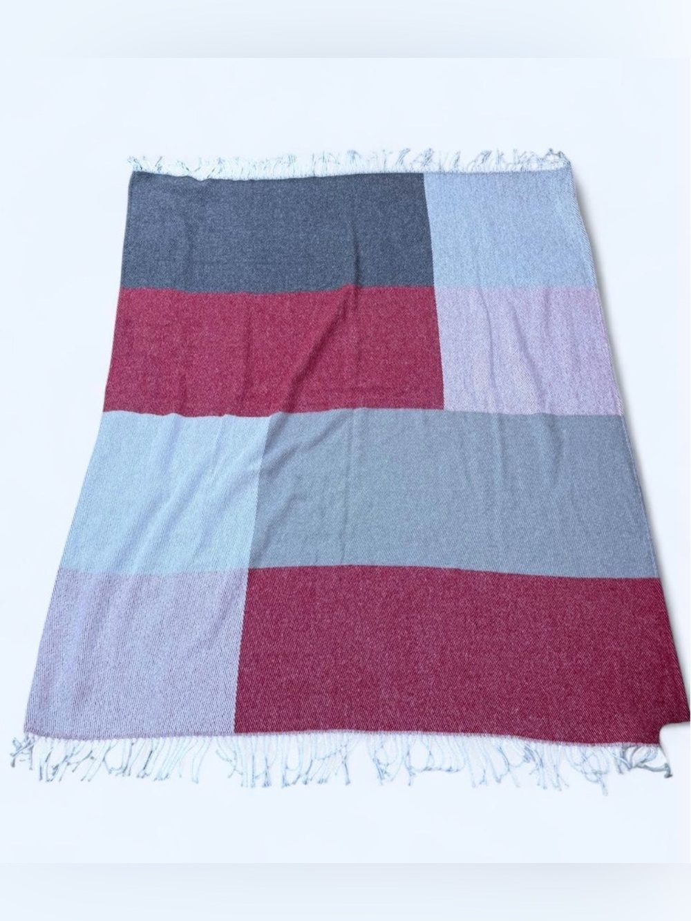 Texteis Penedo Home Fine Linens Throw Fringe Blanket Red & Gray Cotton Blend